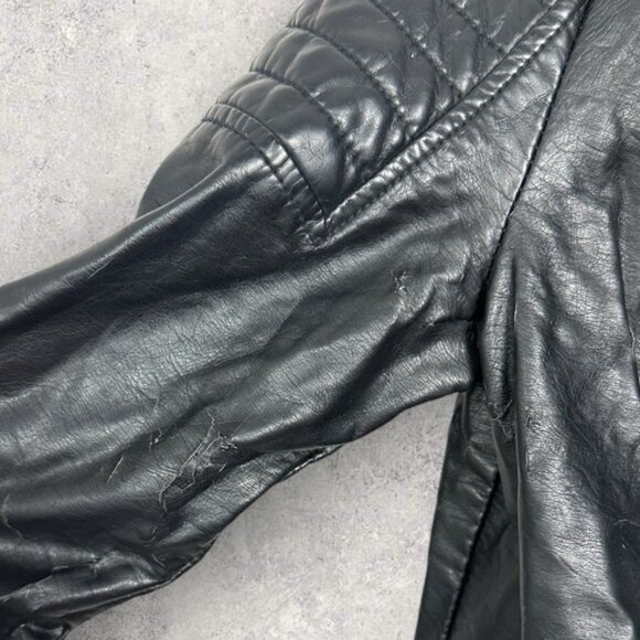 Free People Quilted Vegan Collarless Leather Jacket Black Size 4 Moto Biker Coat - Picture 14 of 15